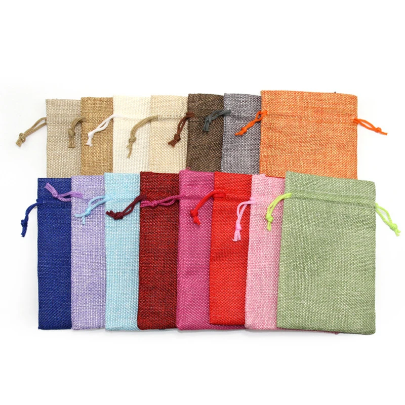 50pcs Multi-size Drawstring Linen Bag Jewelry Candy Biscuit Packaging New Year Wedding Birthday Party Gift Storage Bag