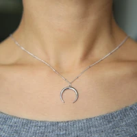 high polished shinny 100 925 sterling silver crescent moon delicate moon gold color moon pendant women silver chian necklace