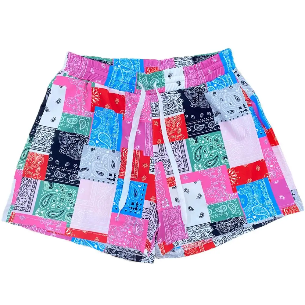 

2021 NEW Bandana Women Fashion Print Shorts Summer Beach Loose Drawstring Waist Shorts Casual Midi Waist Patchwork Short Pants