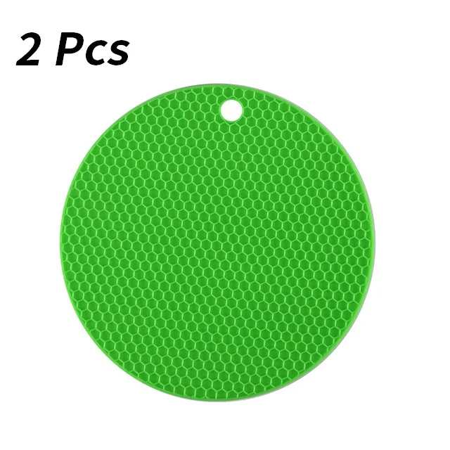 Green- 2 Pcs Многофункциональные силиконовые подставки под столовые приборы, круглые подставки для кухонной утвари, тонкие сотовые Нескользящие подставки - Цвет: Green- 2 Pcs