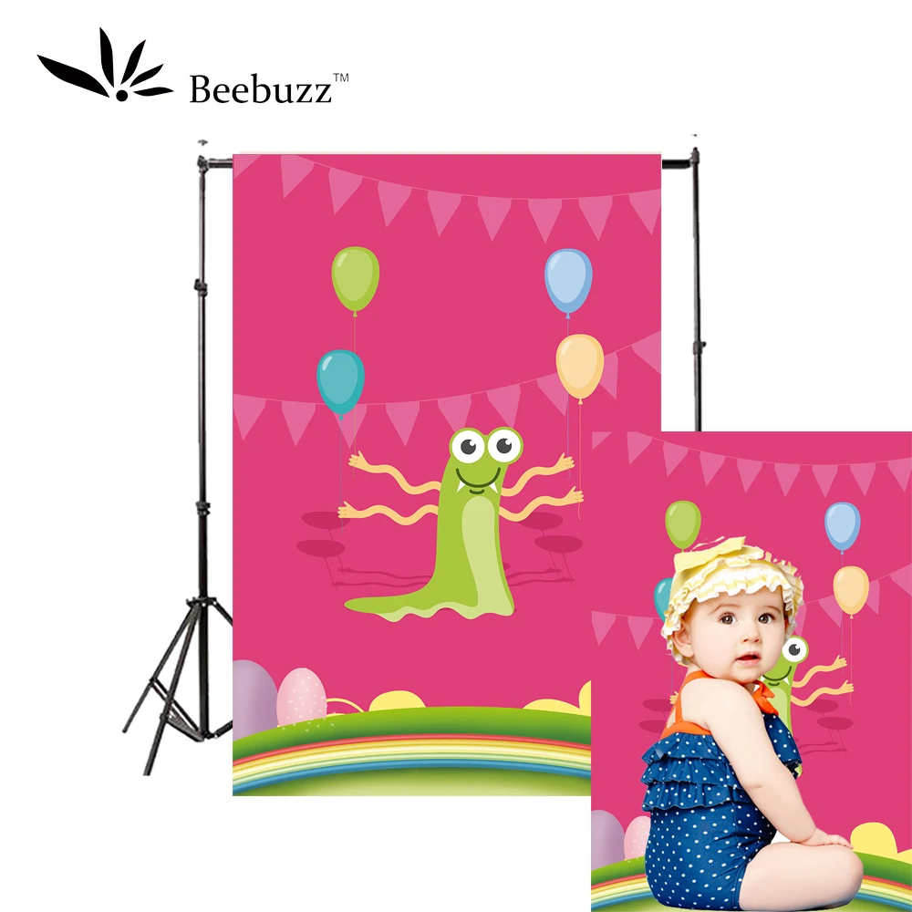 Розовый фон с мультяшными наклейками для студийной фотосъемки зеленый монстр