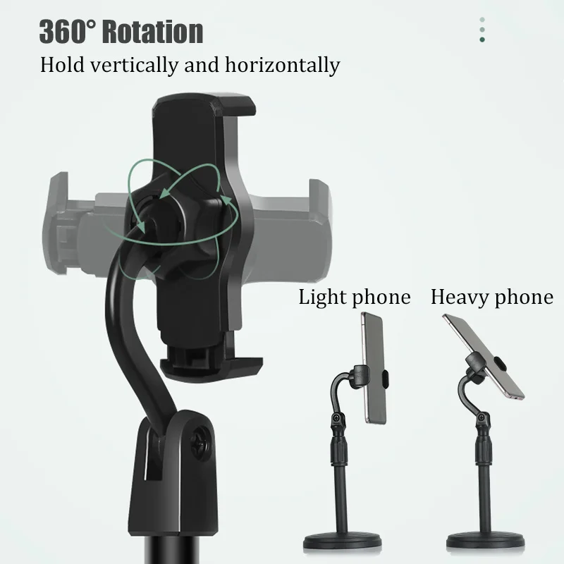 2 in 1 Mobile Phone Holder Tablet Stand Desk 360 Rotate for Desktop Live Streaming Overhead Shoot Video Round Base