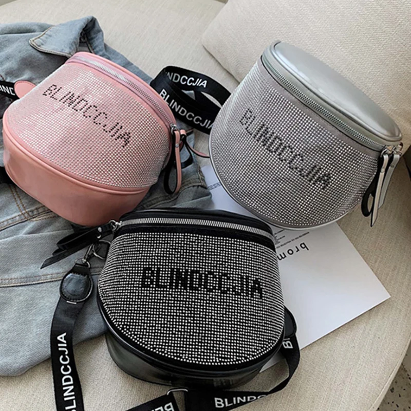 

Rhinestone saddle bag 2020 new women's small bags fashion pu leather wide shoulder strap shoulder crossbody female messenger bag