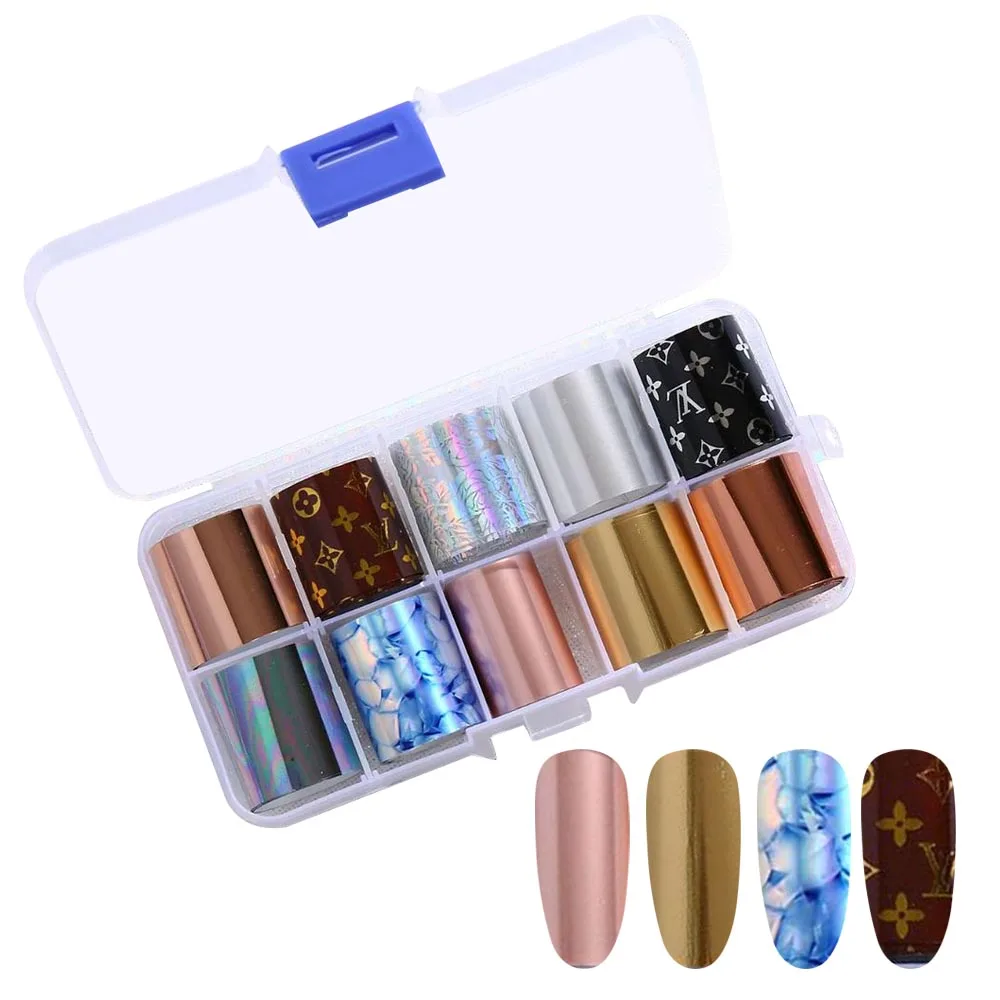 10 шт./партия очаровательные ногтей Фольга s наклейки лак металла Цвет Звездное