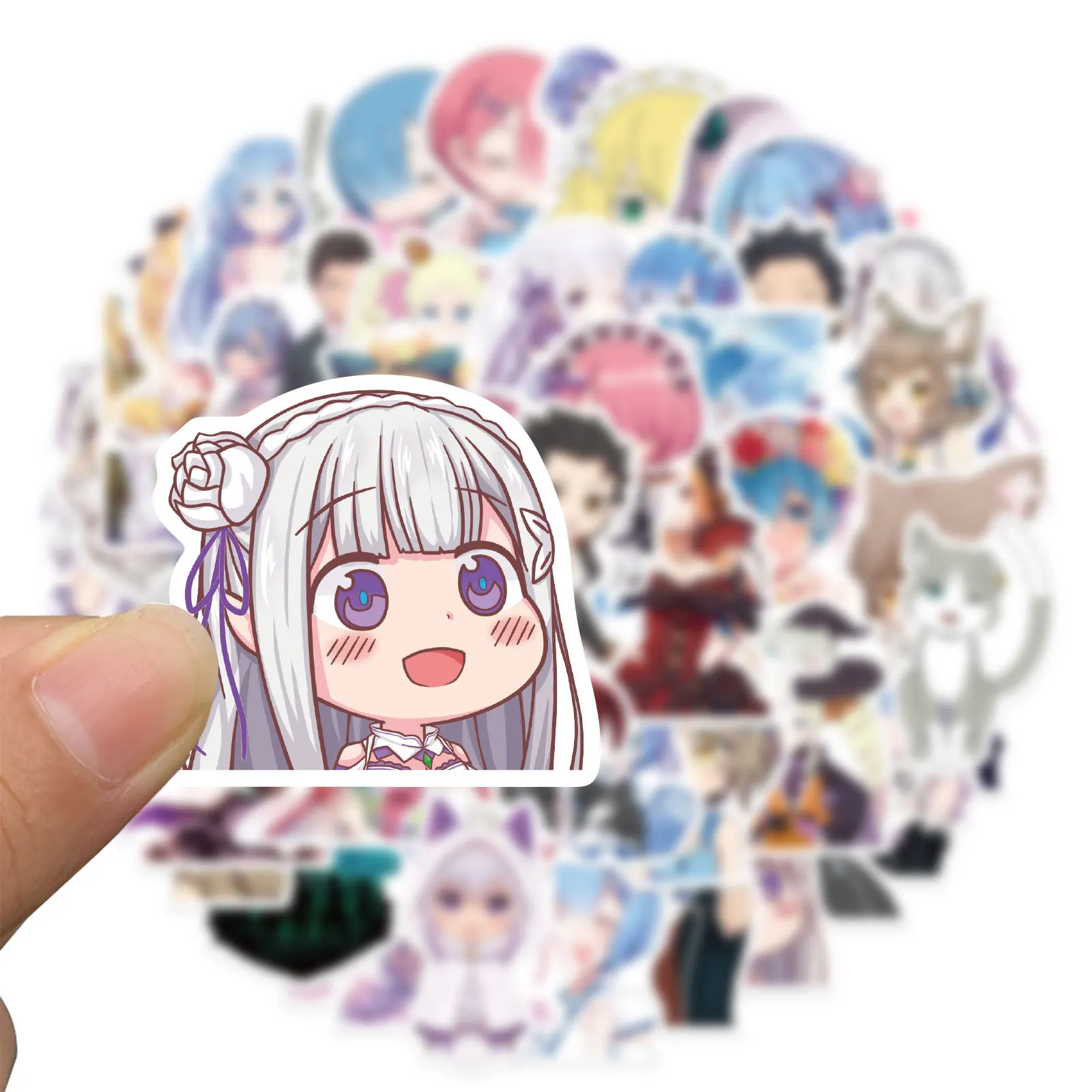 

50 pcs/lot cute Re:Life in a different world from zero Anime Stickers girl Toys Cartoon Rem Ram Movie Souvenir Stickers