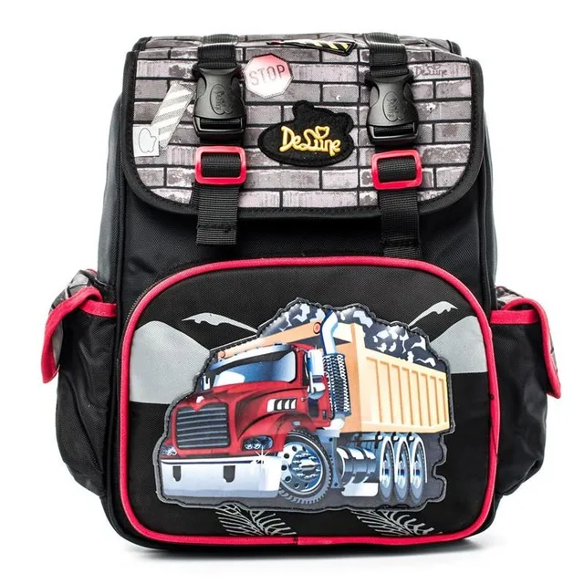 delune52-07-redtruck Delune Детские водонепроницаемые школьные сумки ортопедические для девочек 1-4 класса рюкзак для книг Mochila Infantil школьные сумки с мультяшными животными - Цвет: delune52-07-redtruck