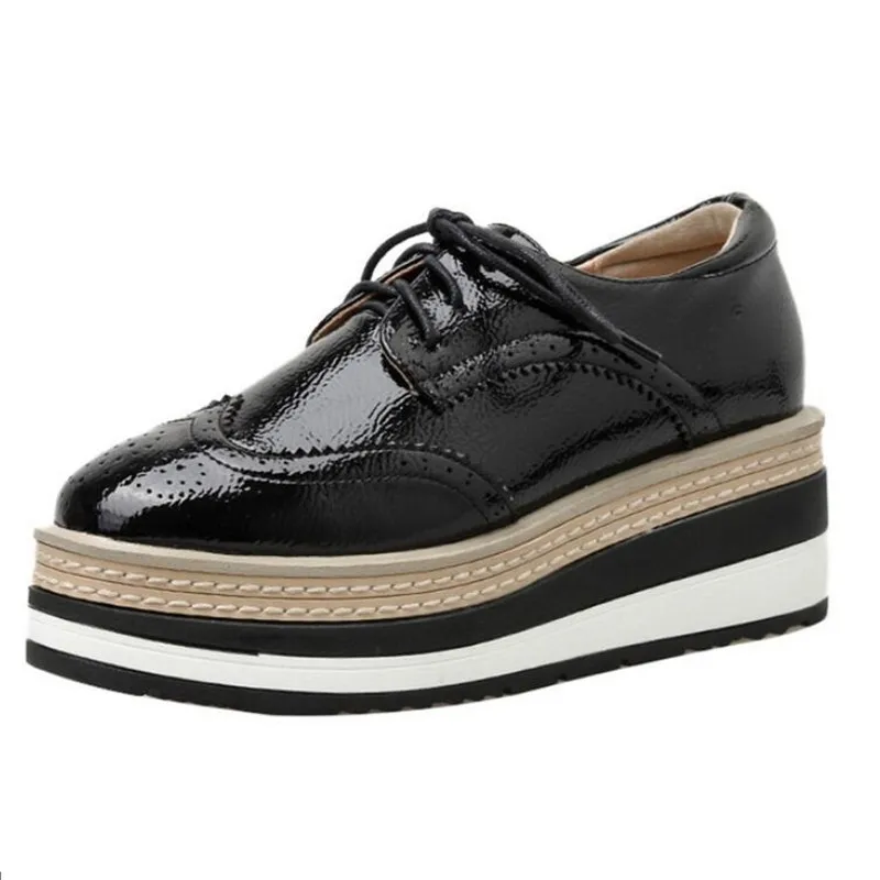 

Женские туфли-оксфорды на платформе, на толстой подошве, осень 2020, новинка, броши, полосатые, водонепроницаемые Туфли На Шнуровке Для Женщин