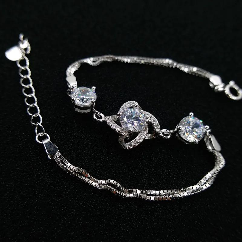 

Fashion 100% real 925 Sterling Silver bracelets Jewelry white cubic zirconia S925 silver bracelet for women girls