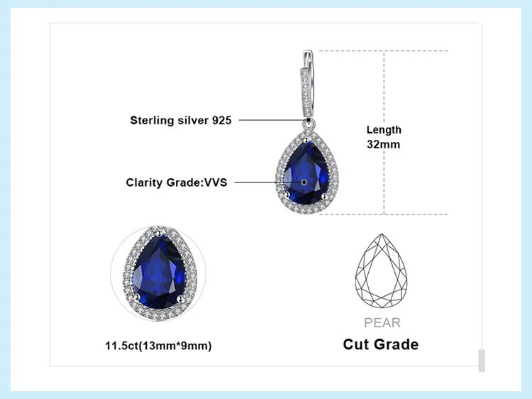 Jewelrypalace Роскошные Груша Cut 12.4ct синий создания Сапфир Длинные висячие серьги Твердые стерлингового серебра 925 Красивые ювелирные изделия для Для женщин
