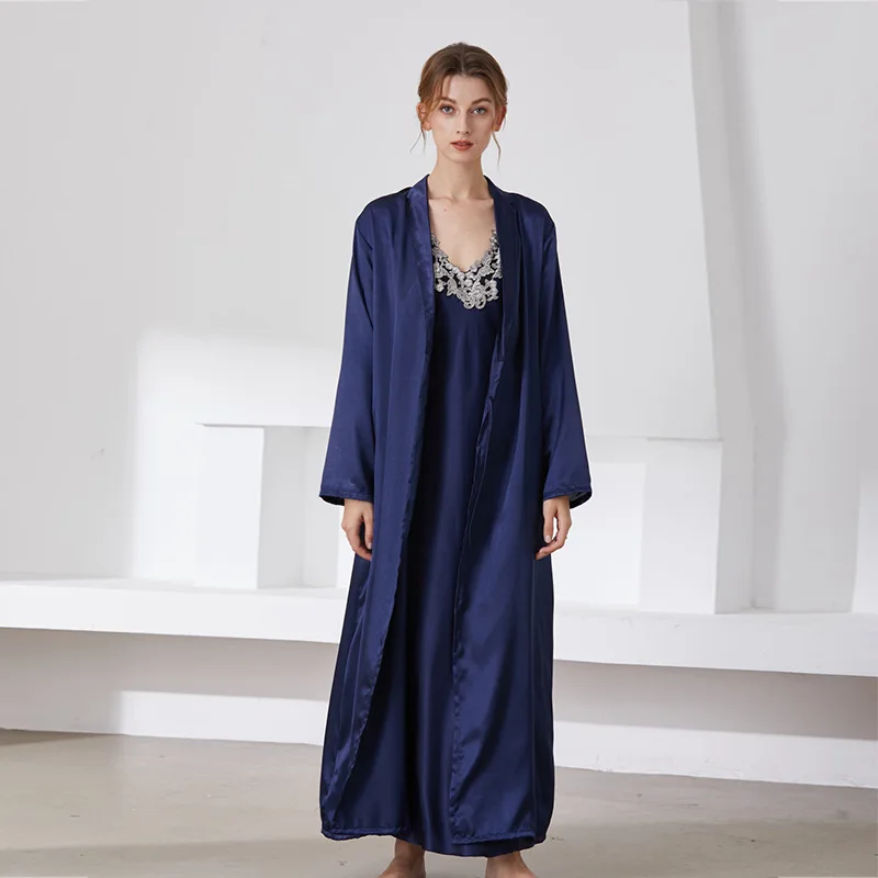 

Women Long Robe Set Sexy Lace 2PCS Sleepwear Long Sleeve Kimono Gown Female Nighty&Robe Set V-neck Sleep Set Home Dressing Gown