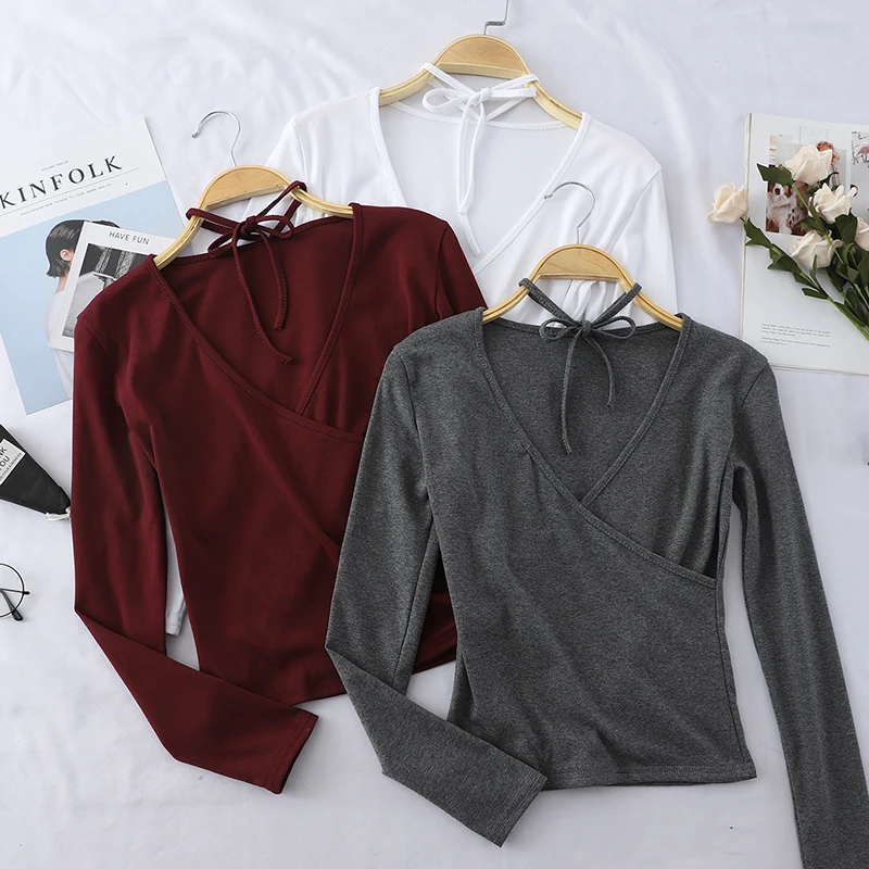 Женская рубашка с длинным рукавом Heliar однотонная Свободная лямкой на шее осенняя