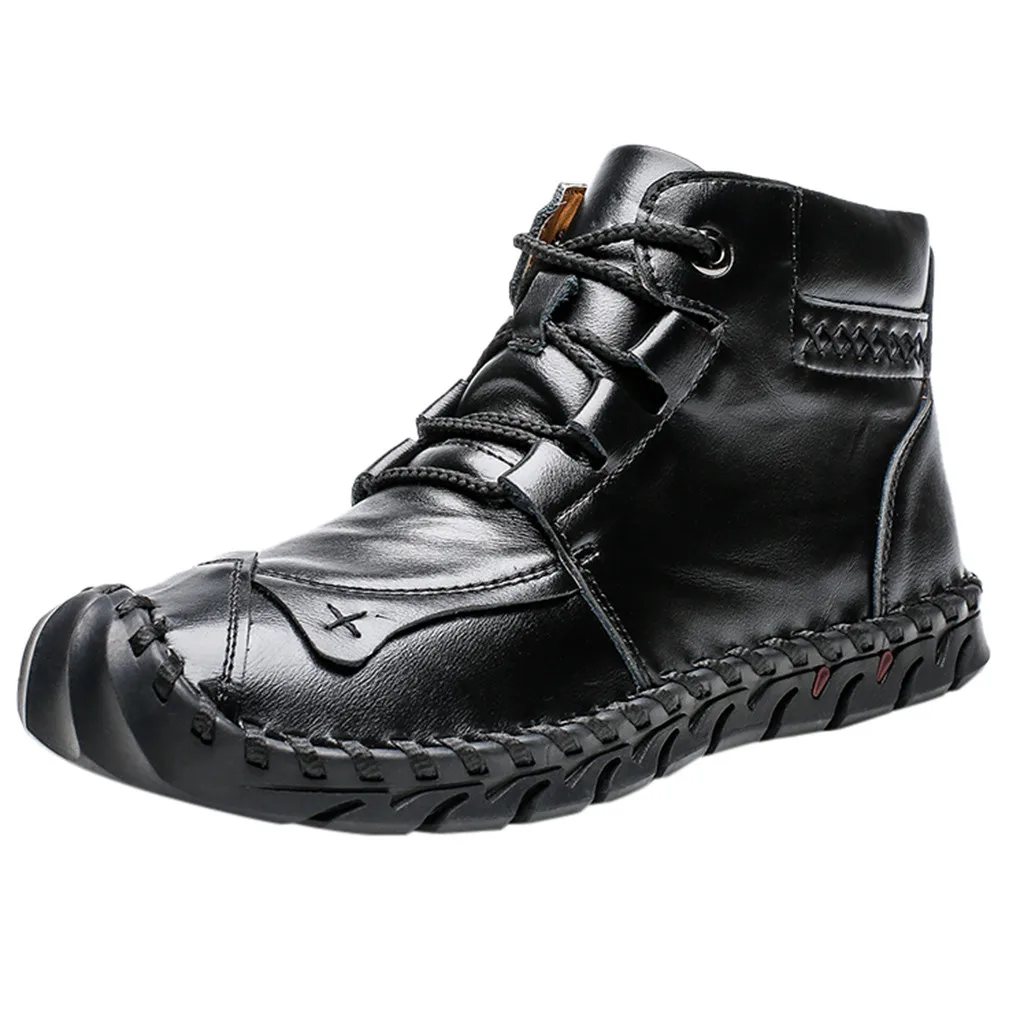 Fashion Men Shoes Large Size British Style Hand-Stitched Casual Warm Non-slip Boots warm shoes men Comfortable Brown Lazy | Обувь