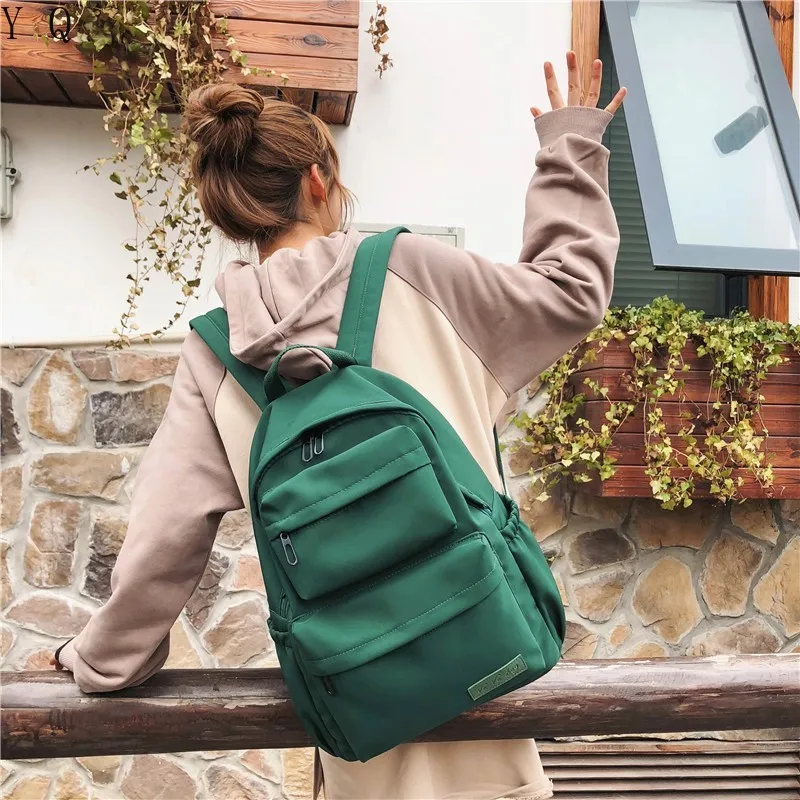 

Solid Color Backpack For Women 2019 Waterproof Nylon Multi Pocket Travel Backpacks Large Capacity School Bag For Teenage