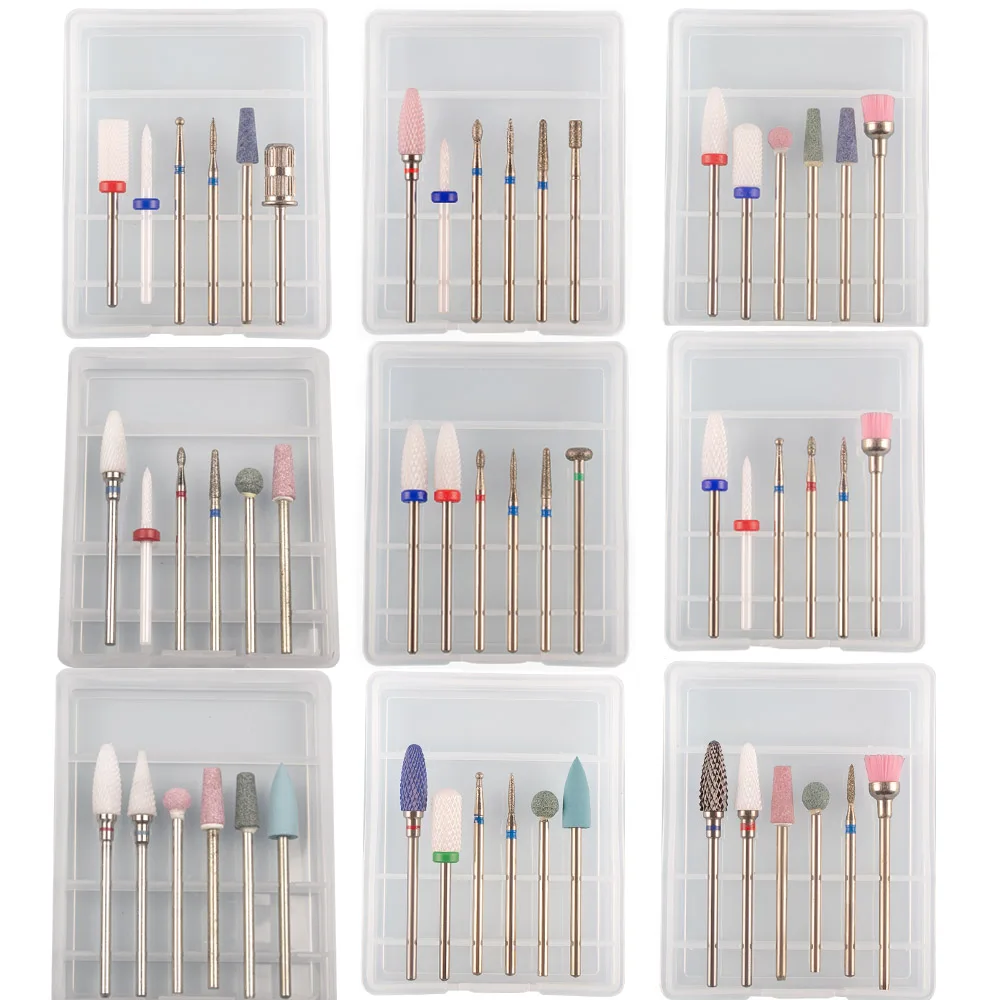 6 шт. фреза для маникюра Набор сверл ногтей с коробкой хранения фрезы удаления