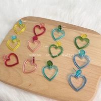 qumeng cute colorful love acrylic little heart earrings for girls women children birthday gift lovely jewelry color