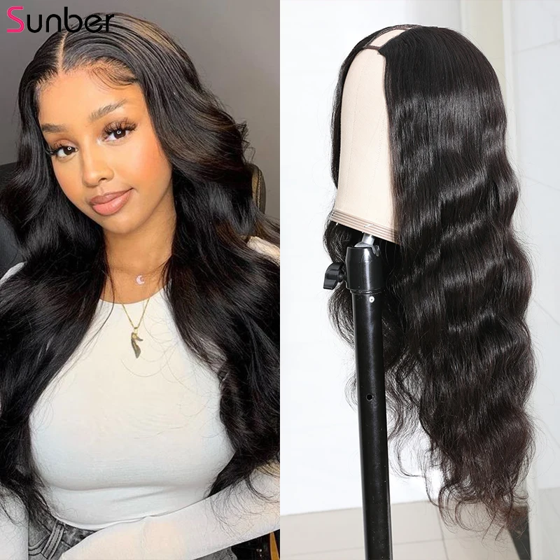 Upgraded Sunber hair U Part Wig Human Hair Body Wave With Clips 150% Density Human Hair Wigs Remy No Glue Brazilian Hair Wigs