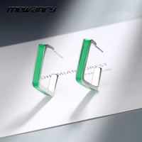 mewanry 925 steamp stud earrings for women trend elegant creative green square party jewelry birthday gifts wholesale