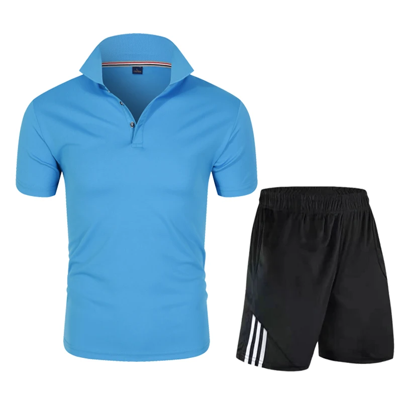 

2021 summer new men's short-sleeved polo shirt suit business lapel fashion casual shorts breathable British fashion 2-piece set