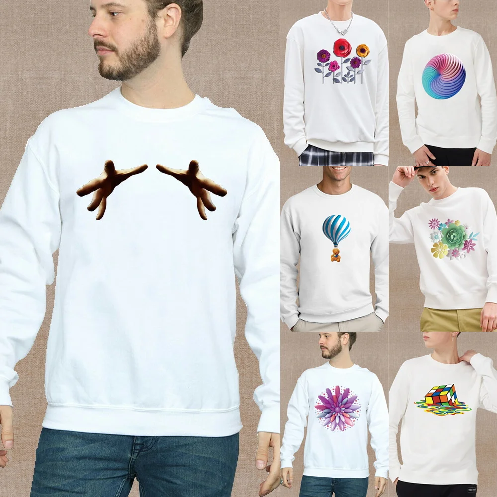 

Мужская одежда, модная спортивная рубашка, пуловер, белый топ с 3D рисунком, серия, о-образный вырез, Повседневная Осенняя теплая толстовка с длинными рукавами