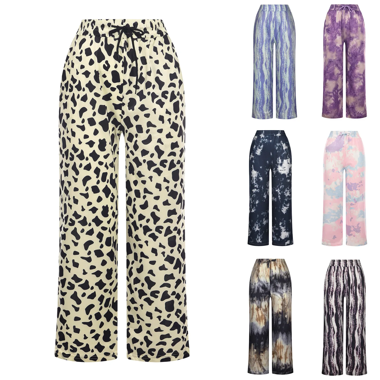 

Pants Women Summer 2021 Loose Wide Leg Long Pants Womens High Waist Straight Trousers Ladies Fashion Casual Printed Pants