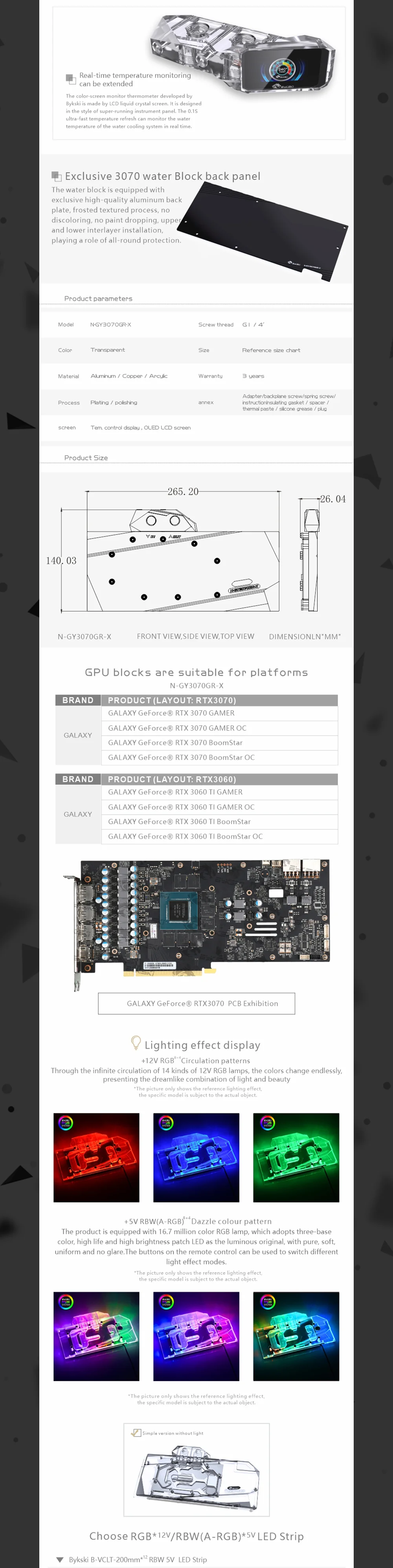 Bykski 3070 GPU Water Cooling Block For GALAX GeForce RTX 3070 GAMER, Graphics Card Liquid Cooler System, N-GY3070GR-X  