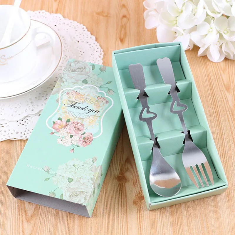 

Hot Sales Heart Shaped Spoon Fork Set Wedding Birthday Giveaway Gift Wedding Favors Gift for Guests Business Souvenir Present