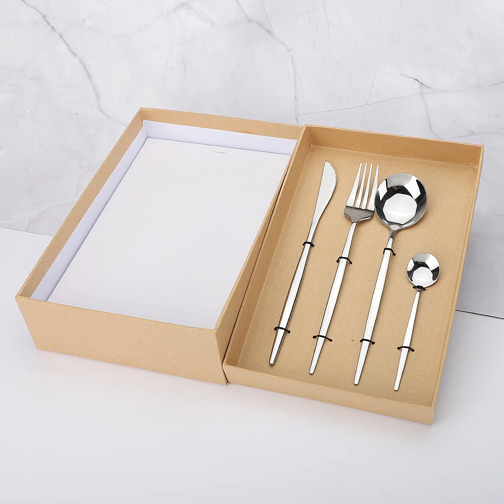 

Cutlery Set with Gift Box 16 Piece Silver Forks Spoons Knives Flatware Dinnerware Set Stainless Steel Silverware Dinnerware Set