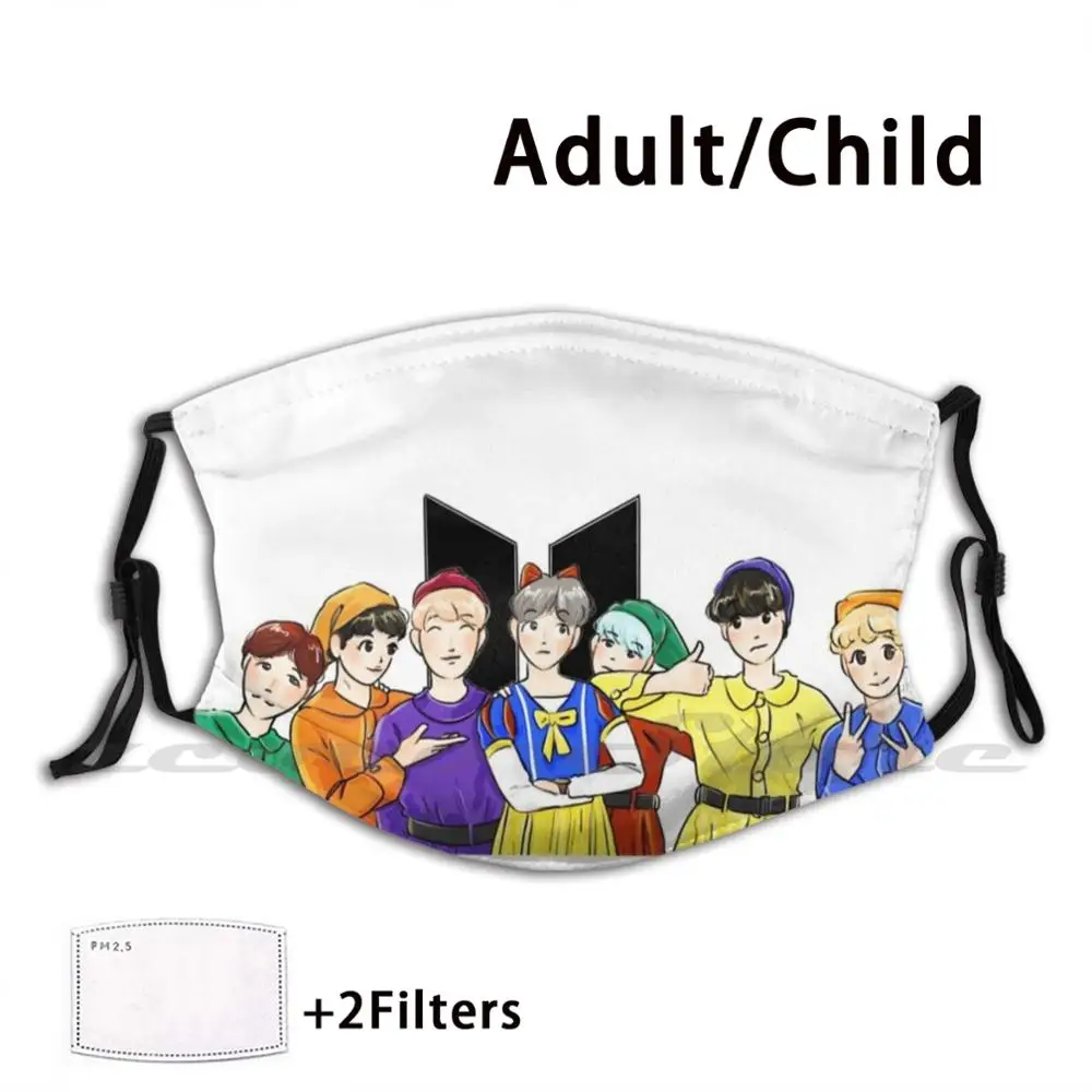 

Белоснежка и семь гномов Маска Ткань моющийся фильтр "сделай сам" Pm2.5 взрослые дети V Taeyhung Белоснежка гномы Run