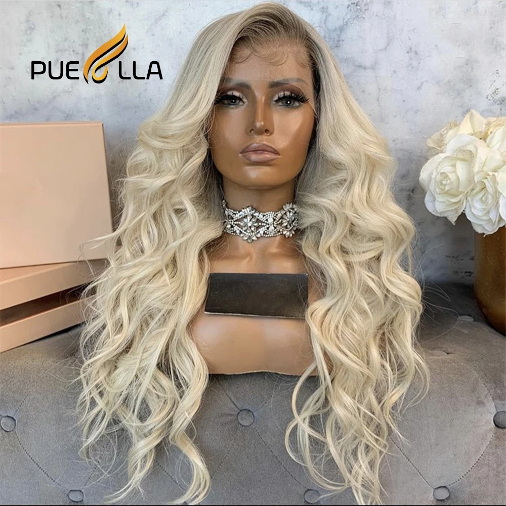 

Ombre Platinum Blonde 13x4 Lace Frontal Wigs For Women Pre Plucked Brazilian Remy 13x6 Lace Front Human Hair Wig 180 Density