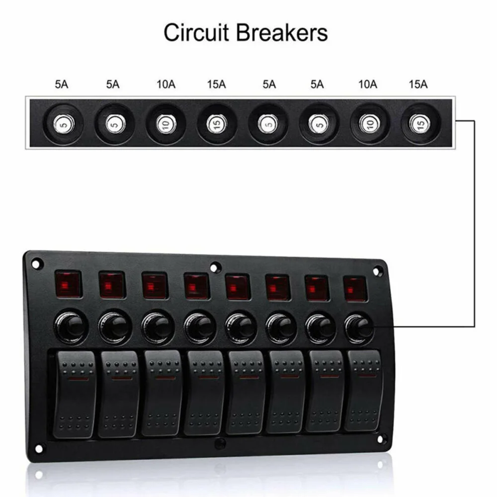 DC 12 24 в ON OF 3 Pin 8Gang Waterproof LED Marine Boat Car Rocker Switch Panel Electric + автоматический