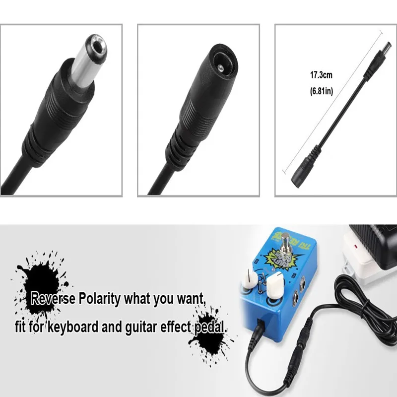 2 4 6 8 10Pcs Guitar Reverse Polarity Converter Lead Cable Black 5.5 x 2.1mm For Electric Effect Pedal Accessories | Спорт и
