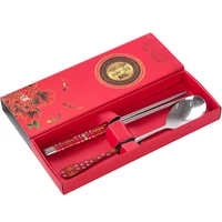 kitchen accessories creative stainless steel korean chopsticks spoon laser engraving patterns sticks cartoon children gift
