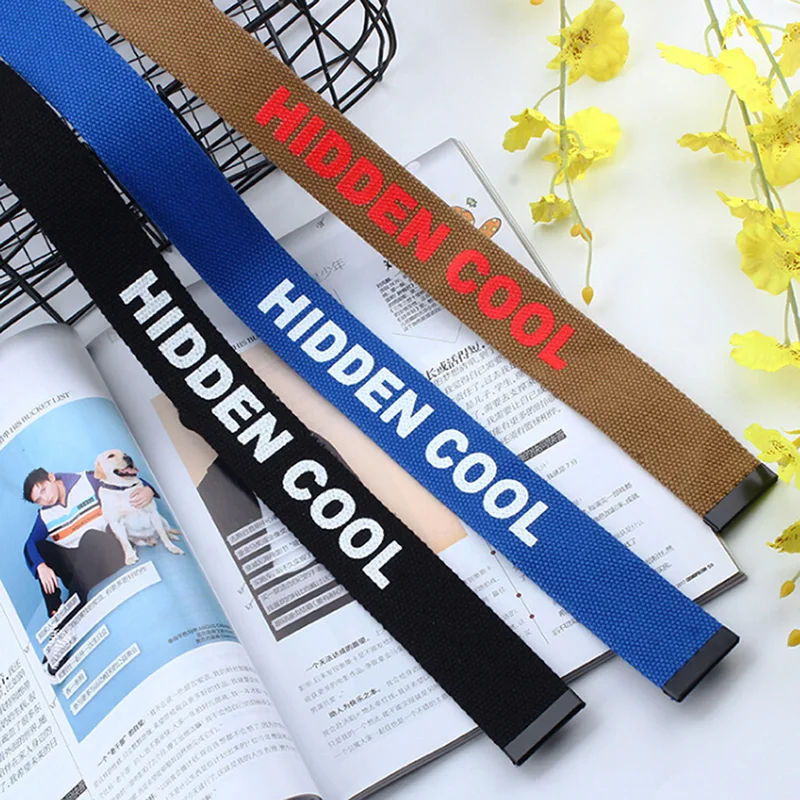 Холщовый ремень унисекс мужской и женский с пряжкой кольцом черно-белые буквы