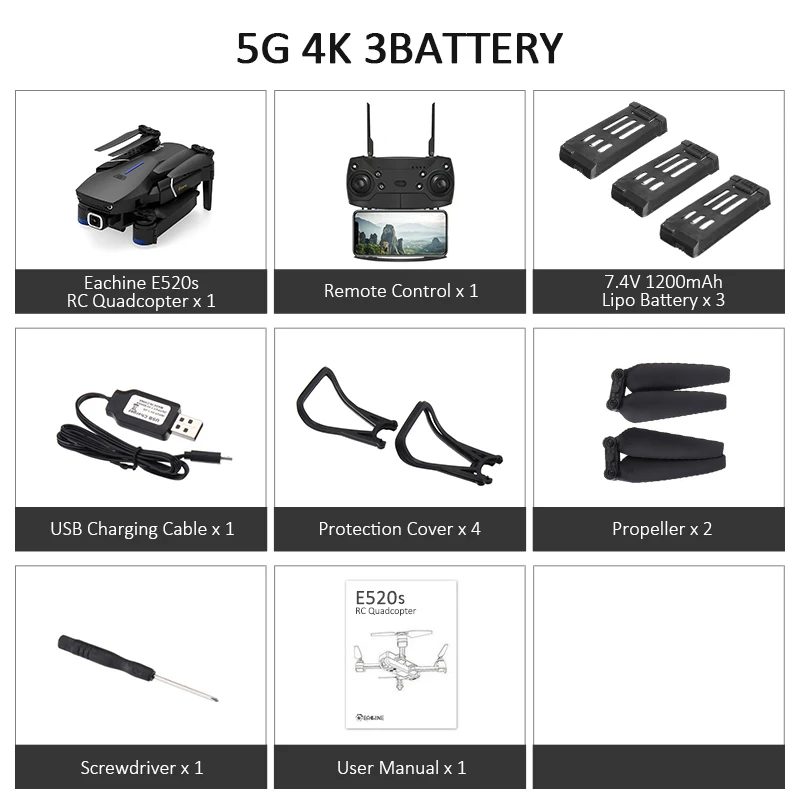 5G 4K 3battery Eachine E520S Quadcopter gps WI-FI 4K с видом от первого лица/1080 P HD Камера Широкий формат gps позиционирования режим Дрон Квадрокоптер с дистанционным управлением - Цвет: 5G 4K 3battery
