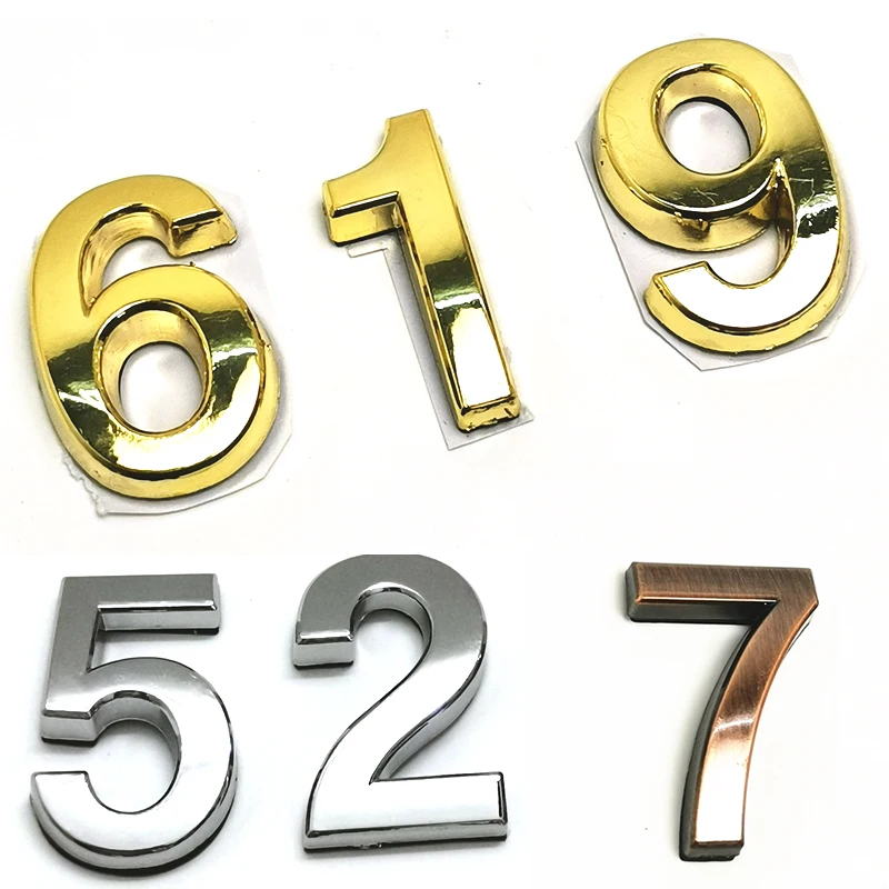 House Number Sticker 35mm ABS Plastic Door Plate Digit Silver/Golden/Red Copper Self-Adhesive Apartment Hotel Address Sign Label