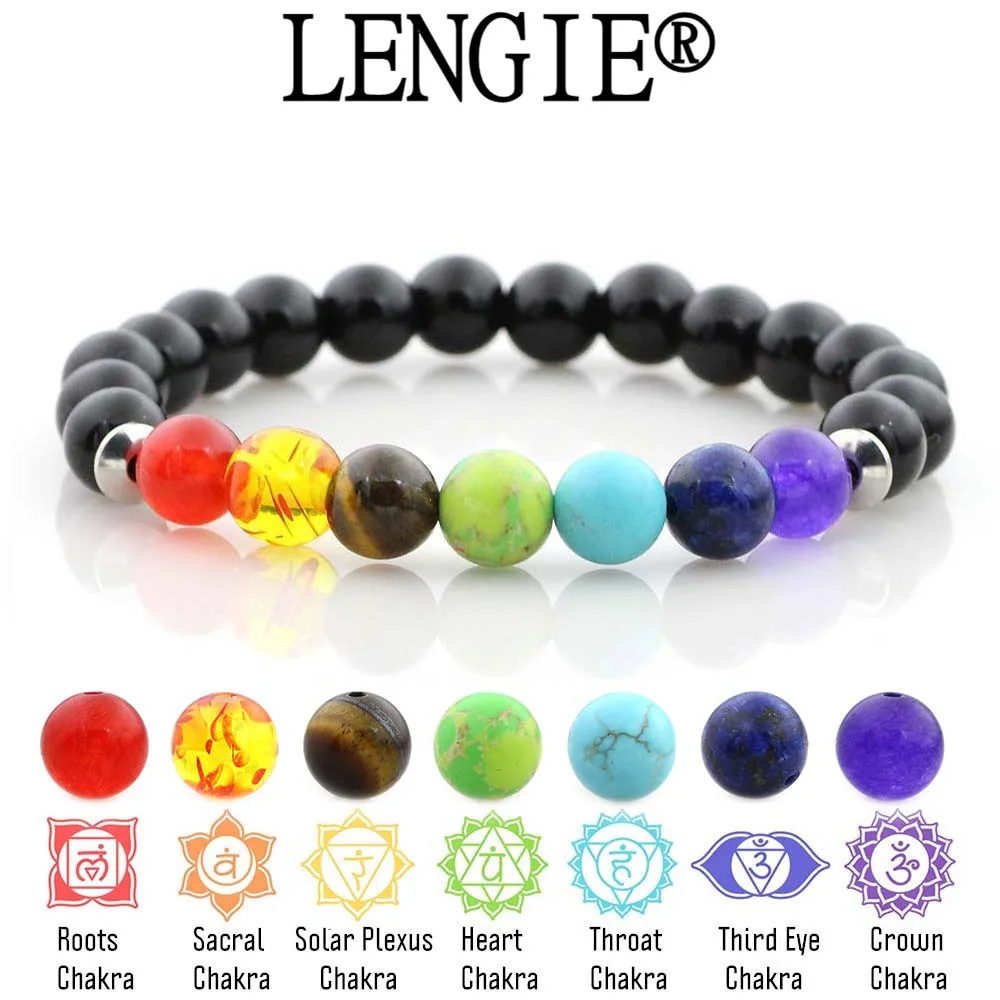 7 Чакр исцеляющий браслет из бисера нержавеющей стали натуральный лавовый камень