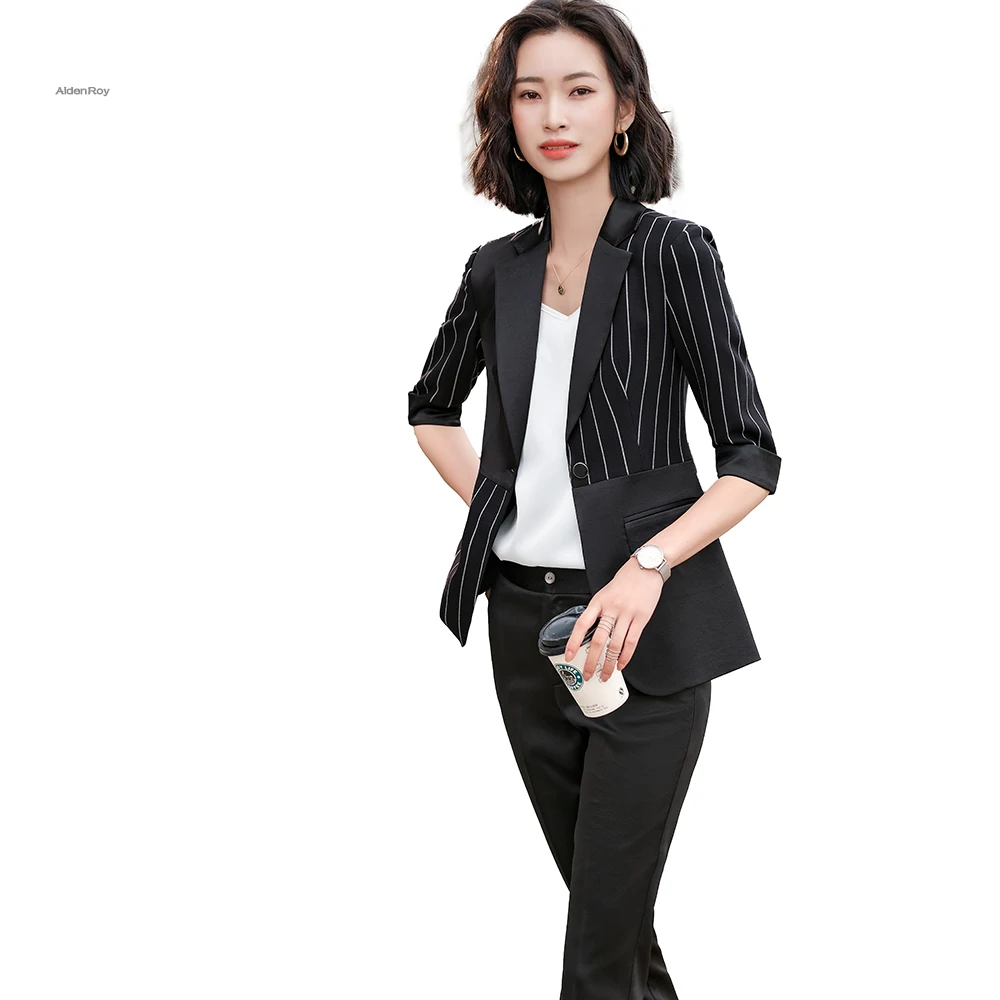 

2021SS новый элегантный брючный костюм женские деловые белый черный блейзер с короткими рукавами и Брюки Офисные размера плюс 5XL Повседневная ...