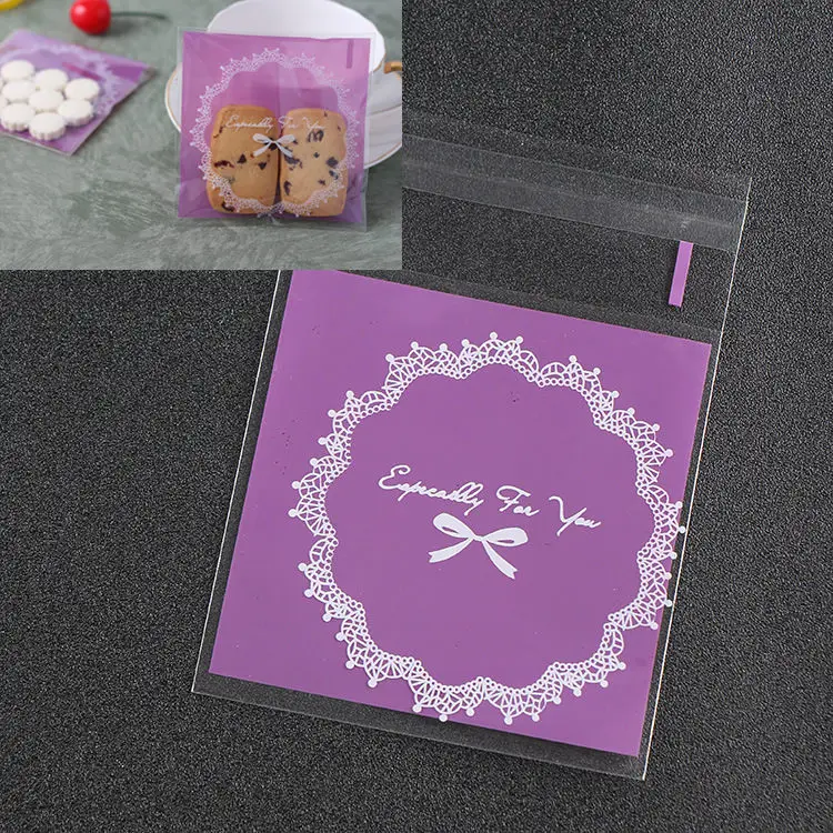 Purple-For You LBSISI Life 100 шт 10*10+ 3 см мешки для печенья, конфет для дома Рождество свадебное украшение самоклеящаяся пластиковая упаковка для пищевых продуктов полипропиленовый подарочный пакет - Цвет: Purple-For You