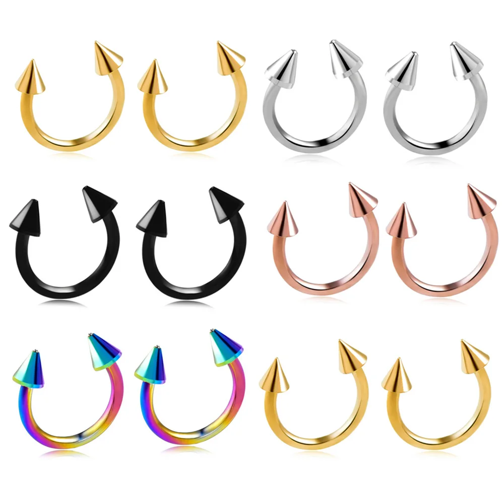 Оптовая продажа 2 шт./лот нержавеющая сталь Нос кольцо в форме подковы Спайк для