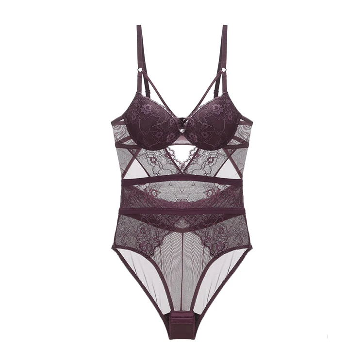 Hollow out push up pure color women sexy underwear Euramerican young ladies lingerie Beauty back pack cross female sleepwear