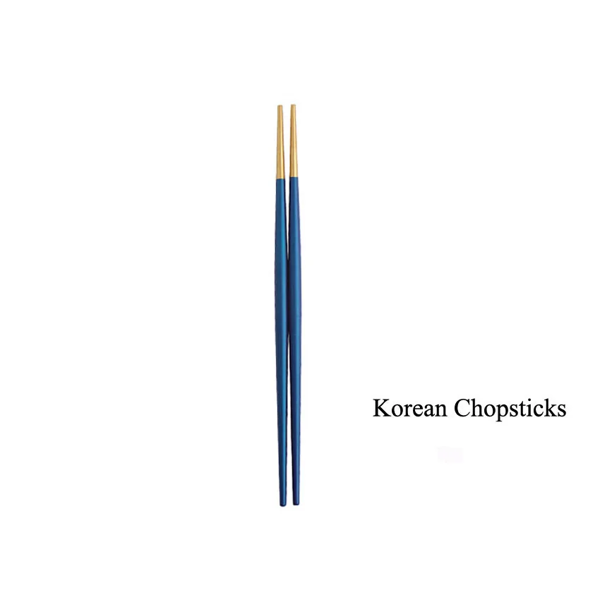 Korea Chopsticks 1 комплект посуды 304 из нержавеющей стали Синие золотые столовые приборы набор ножей для торта салат вилка набор столовые приборы Посуда Прямая - Цвет: Korea Chopsticks