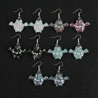 1pair glitter cartoon bat shape drop earrings flatback resin animal jewelry for women birthday gifts