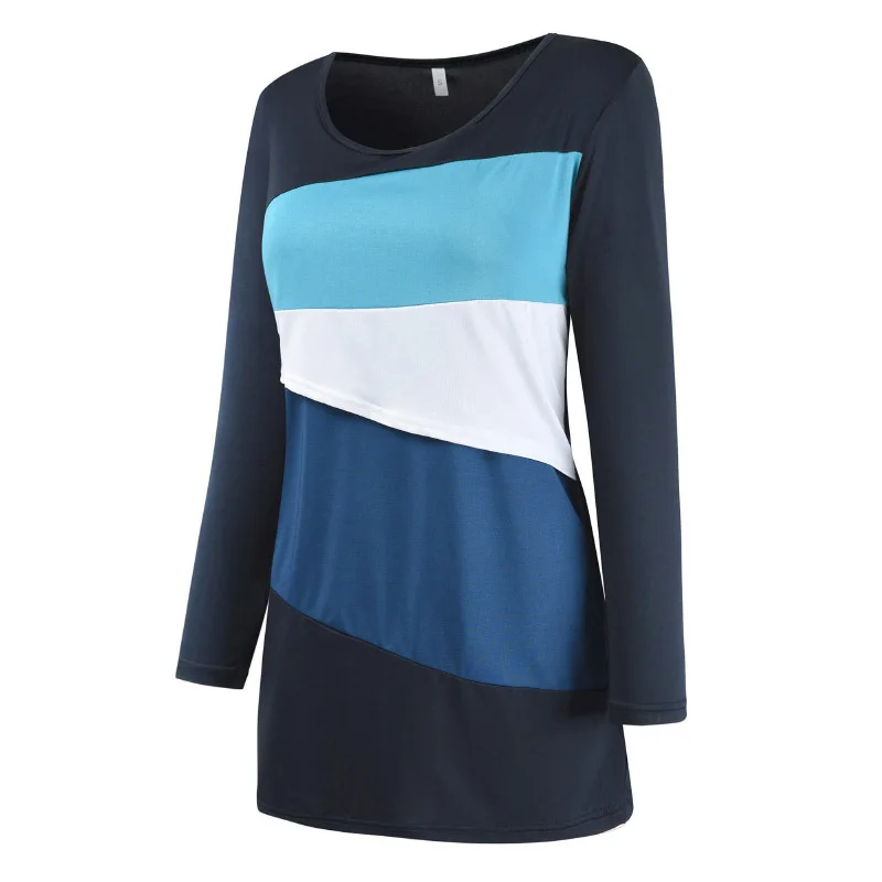 

Autumn Tee Shirts For Pregnant Women Full Nursing Tops Maternity T Shirts Patchwork Shirts Plus Size 3XL Pregnancy Clothing