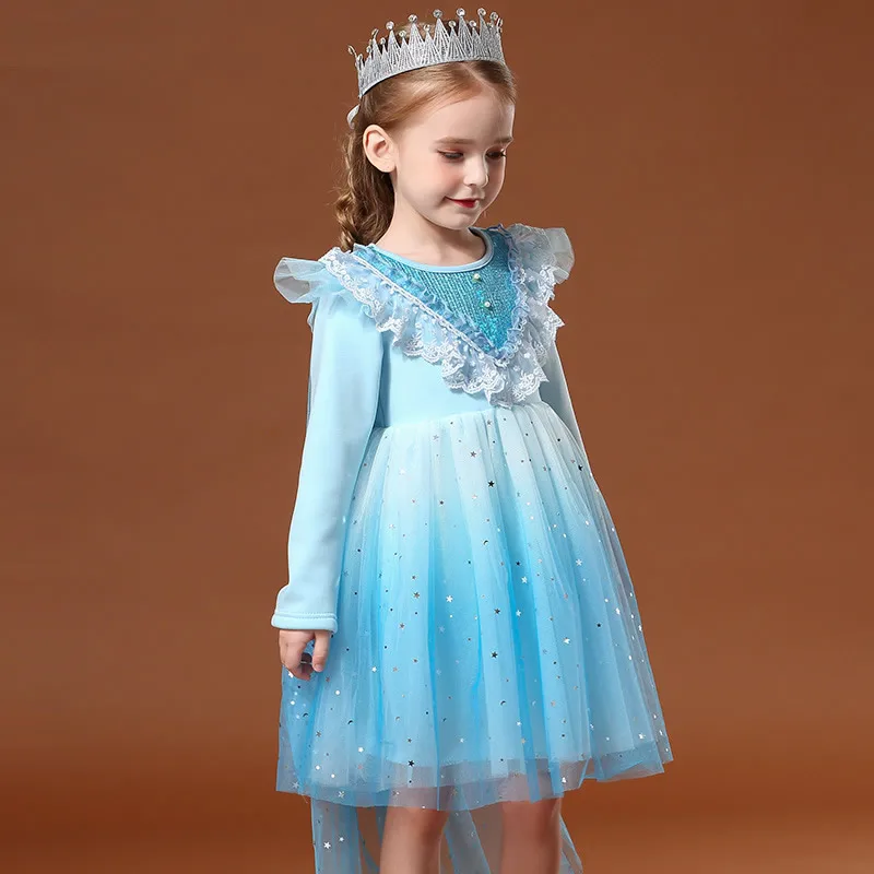 Blue Gradient Color Elsa Dress For Kids Princess Fancy Outfits New Cartoon Movie Role Costumes Halloween Christmas Party Sets | Детская