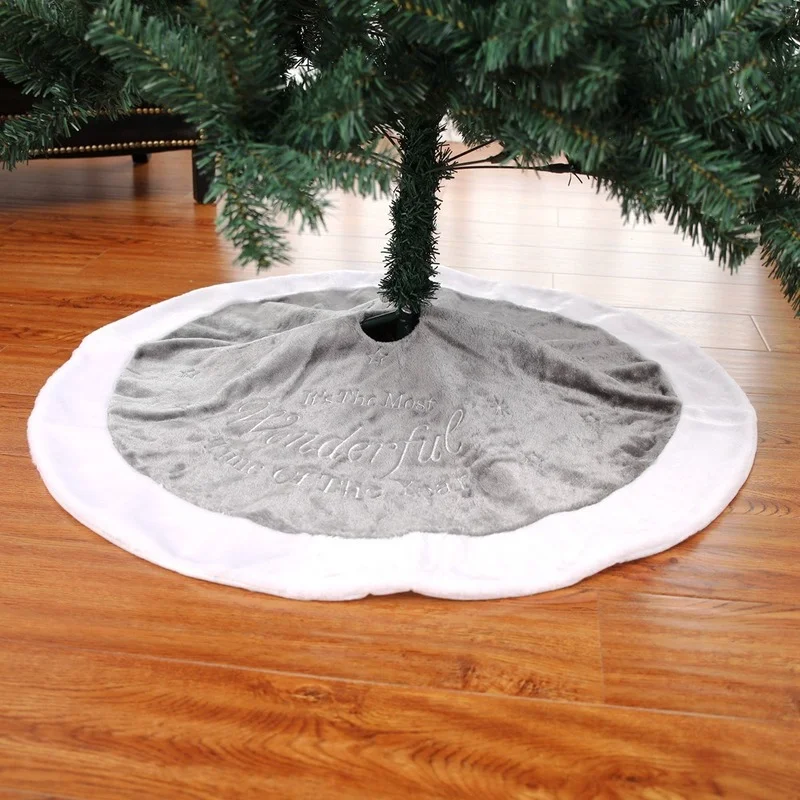

Christmas Tree Skirt 90cm Christmas Embroidery Tree Skirt Short Plush Christmas Tree Decoration Cushion Scene Decoration