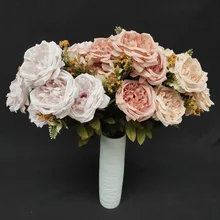 European Wedding Decoration 11 Heads Heart-wrapped Roses Silk Artificial Flower Plants Fake Dried Flowers For Home Accessories