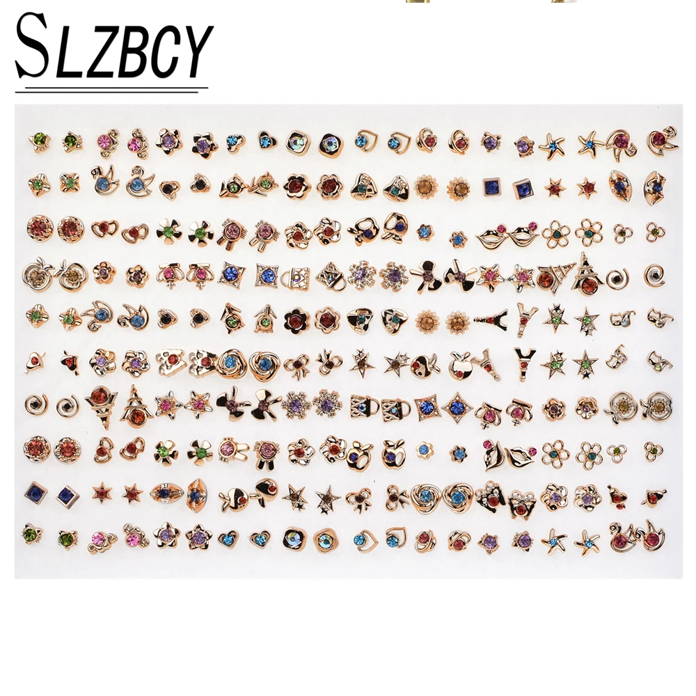 100 пар/компл. Золотой Серебряный цвет Кристалл Сплав маленькие серьги гвоздики