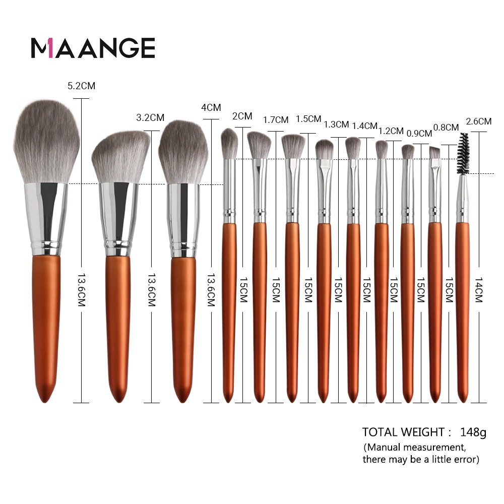 

MAANGE 12pcs Professional Makeup Brush Set With Bag Natural Brush Big Loose Powder Foundation Contour Eye Cosmetic Make Up Tools