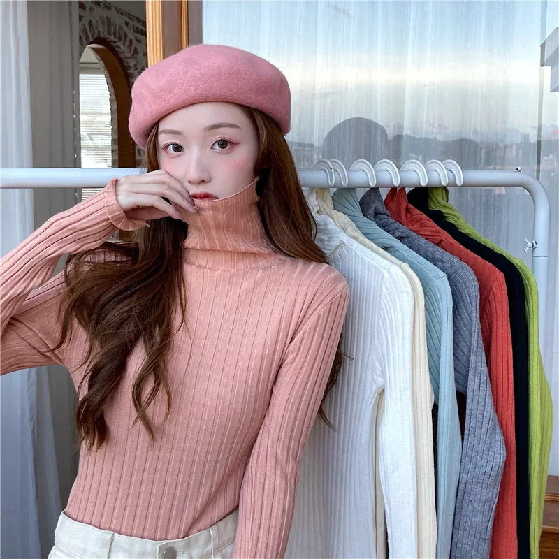 Женский облегающий свитер с высоким воротником на осень и зиму | Женская одежда