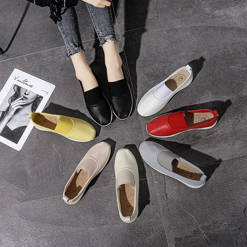 

Spring Women Flats Shoes Woman Genuine Leather Flats Ladies Shoes Female Cutout Slip On Ballet Flat Loafers Big Size